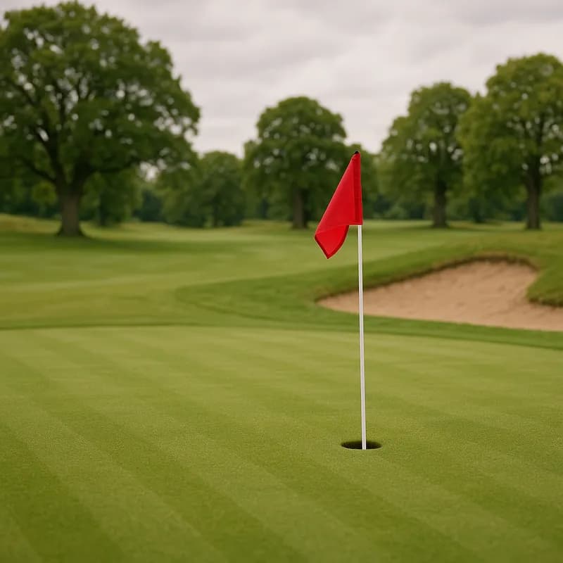 Putting green with red flag